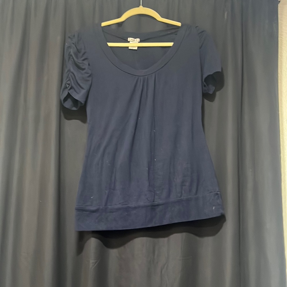 Navy Blue Puff Sleeve Shirt